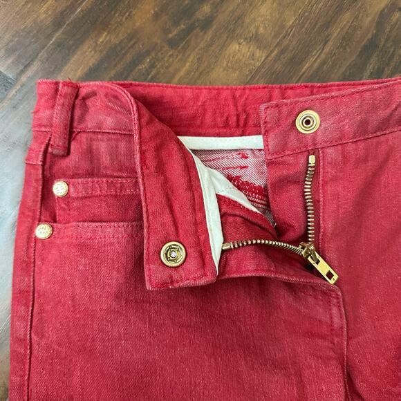 BALMAIN Skinny Jeans Red Low Rise Ankle Zip Stretch Hipster - Picture 6 of 16